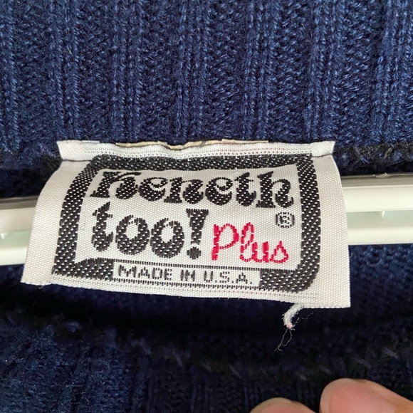 Kenneth Too Plus Blue Anchor Intarsia Knit Vintage 70s Plus Size Sweater Top XL - Picture 9 of 11